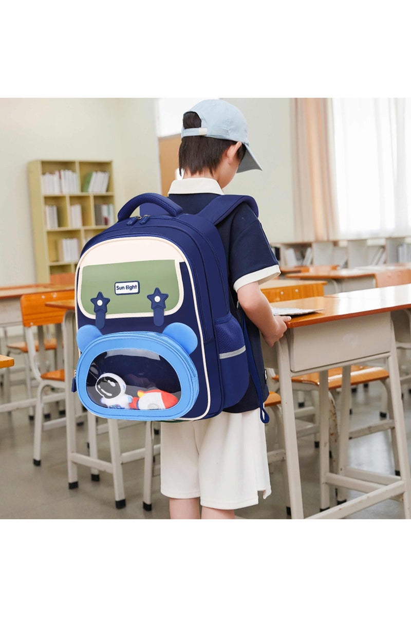 SUN EIGHT Premium 15.5-inch Light Weight School Backpack Water Resistant Polyester Kid’s Daypack for Boys, SE22260, Navy - Image 2